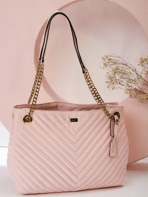 Berrylush Women Solid Pink Quilted Regular Tote Bag