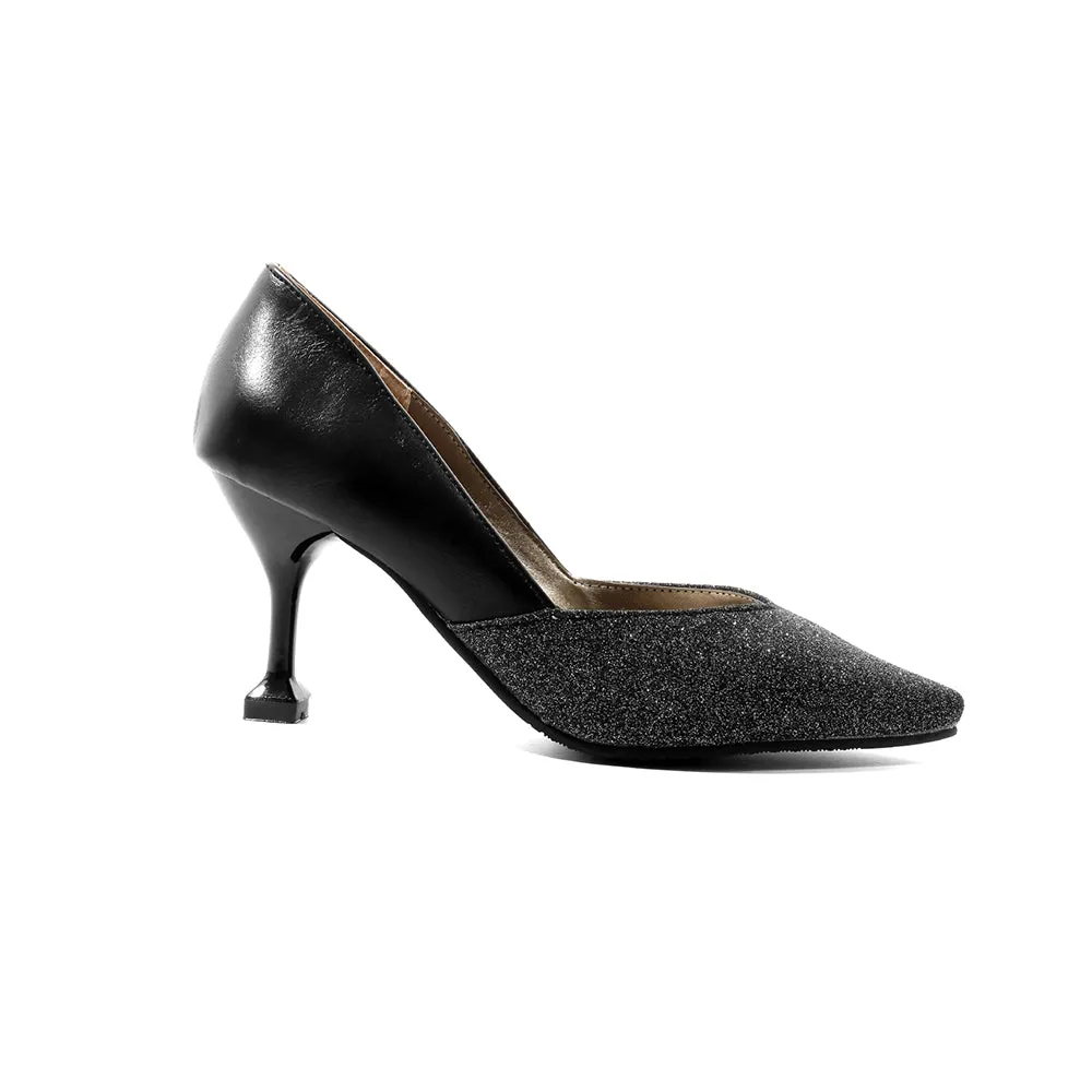 Bigsizeheels Trendy Slip-On Pointed Toe Stiletto Heels - Black