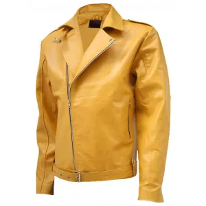 Biker Look Yellow Leather Jacket Men