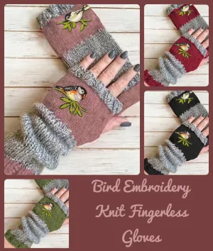 Bird Knit fingerless Gloves