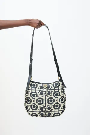 Black & Cream Reverse Medium Woven Raffia Tote Bag