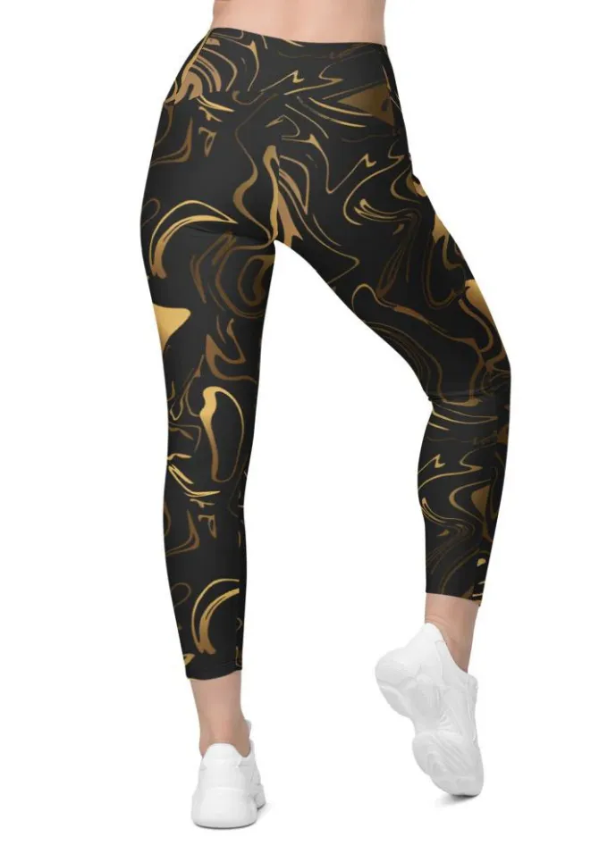 Black & Gold Leggings With Pockets