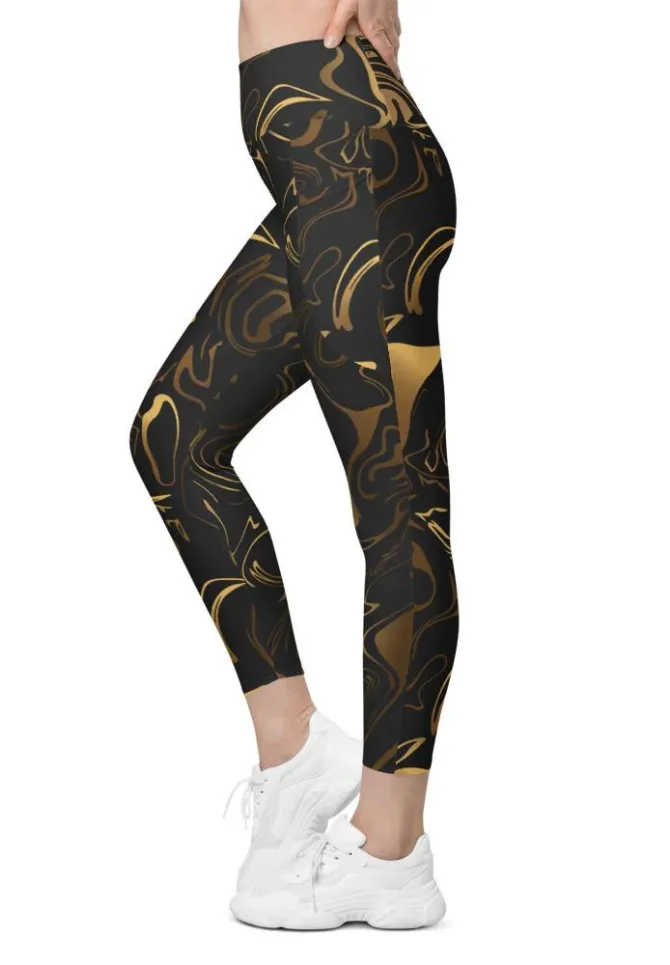 Black & Gold Leggings With Pockets