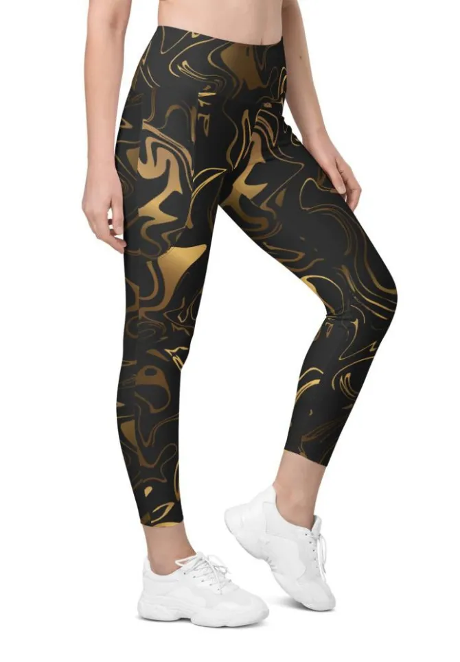 Black & Gold Leggings With Pockets