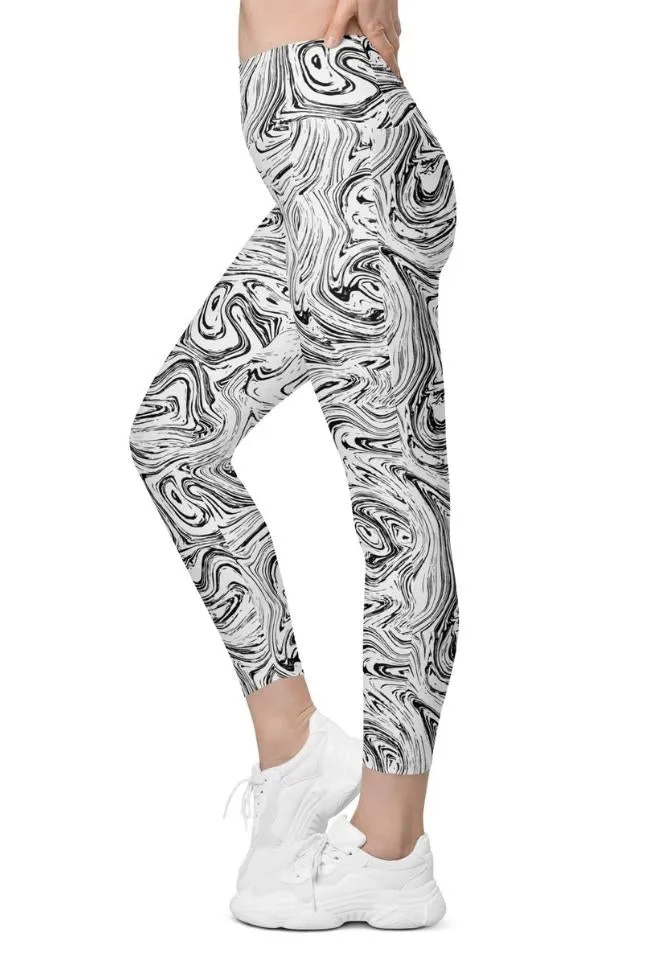 Black & White Marble Leggings With Pockets