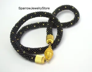 Black beaded choker necklace Handmade Seed Bead jewelry Statement crochet rope necklace Unique jewelry Gift for her Mother day gift idea