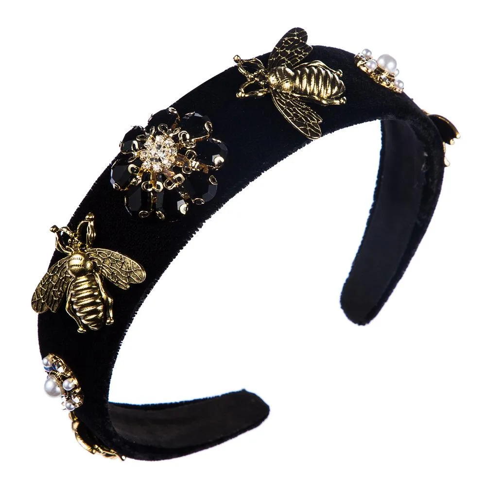 BLACK BEE WIDE EDGE GOLD VELVET DIAMOND HEADBAND
