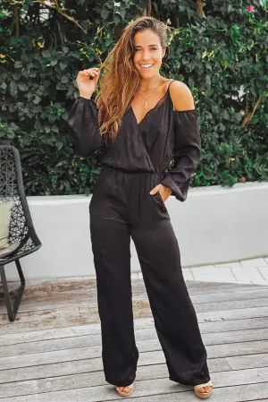 Black Cold Shoulder Long Sleeve Jumpsuit