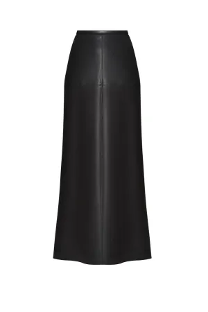 BLACK FAUX LEATHER MIDI SKIRT