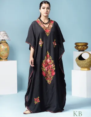 Black Floral Aari Embroidered Summer Cotton Kaftan