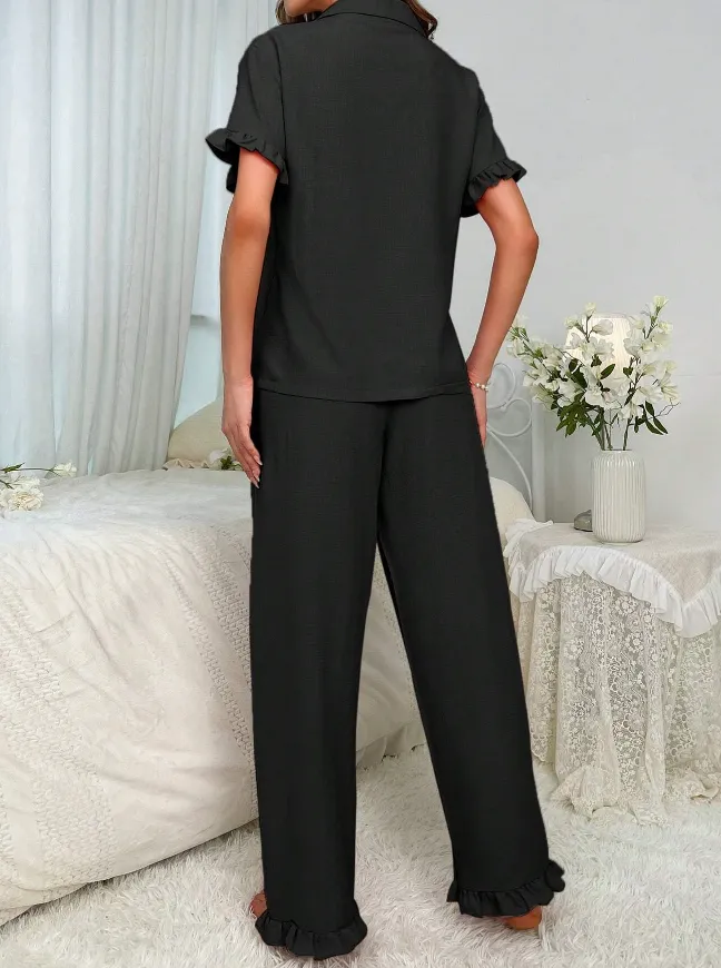 Black Frill Trim Pyjamas