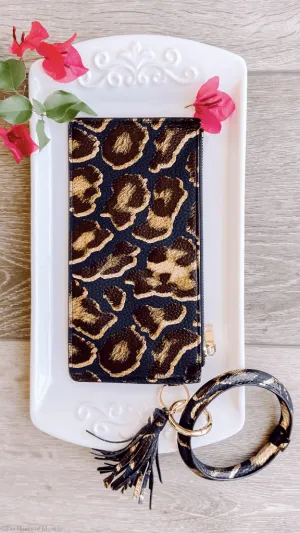 Black, Gold Leopard Clutch Keychain