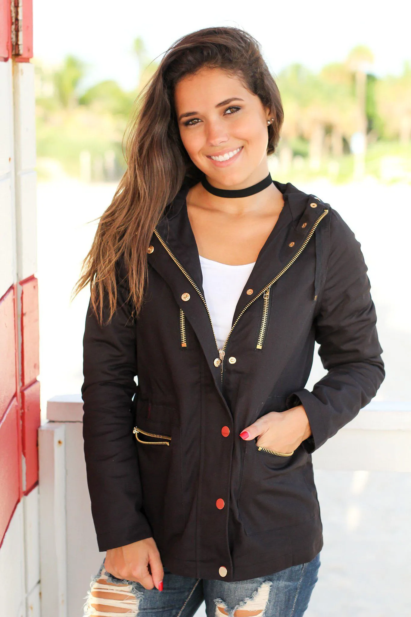 Black Jacket with Gold Zippers