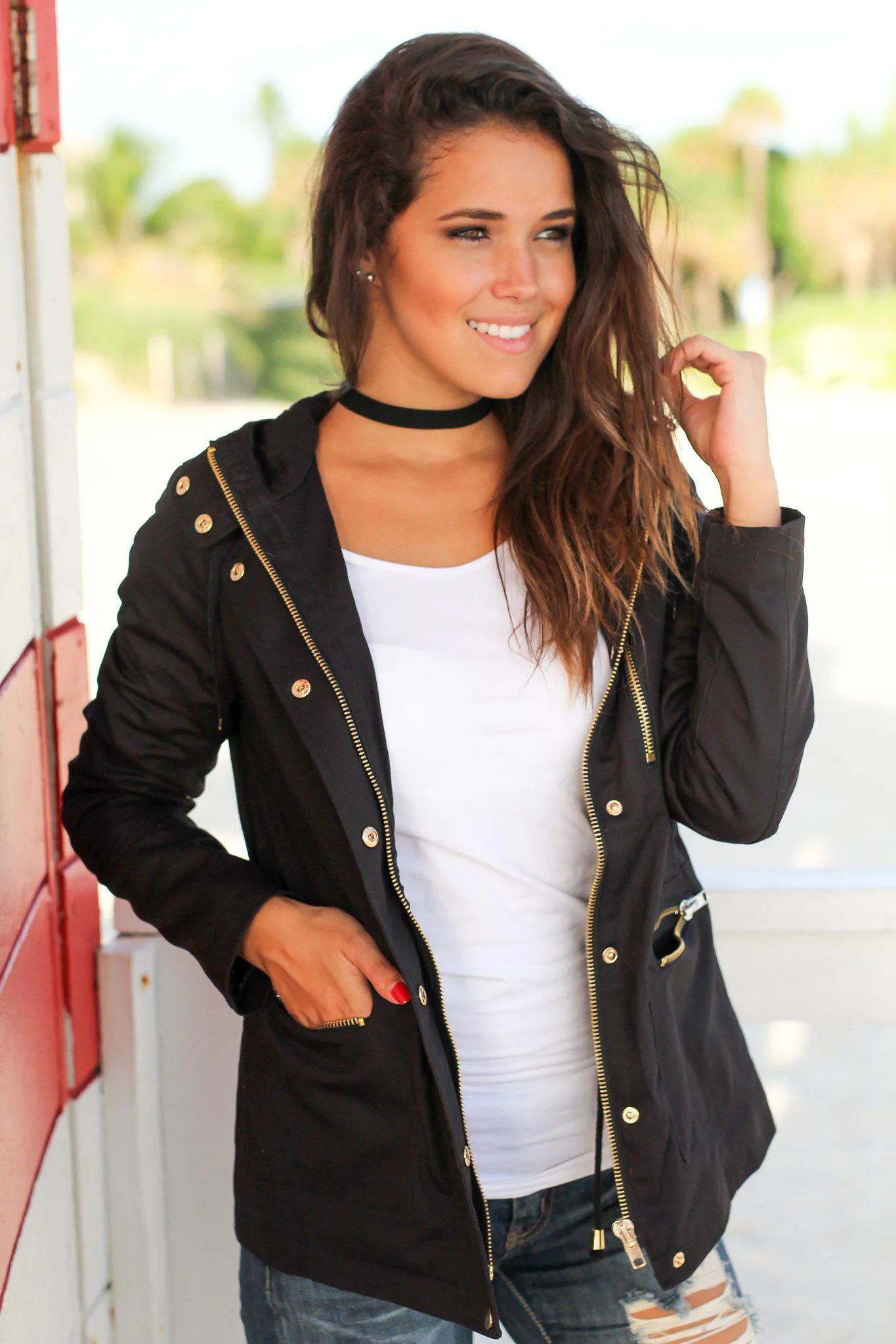 Black Jacket with Gold Zippers