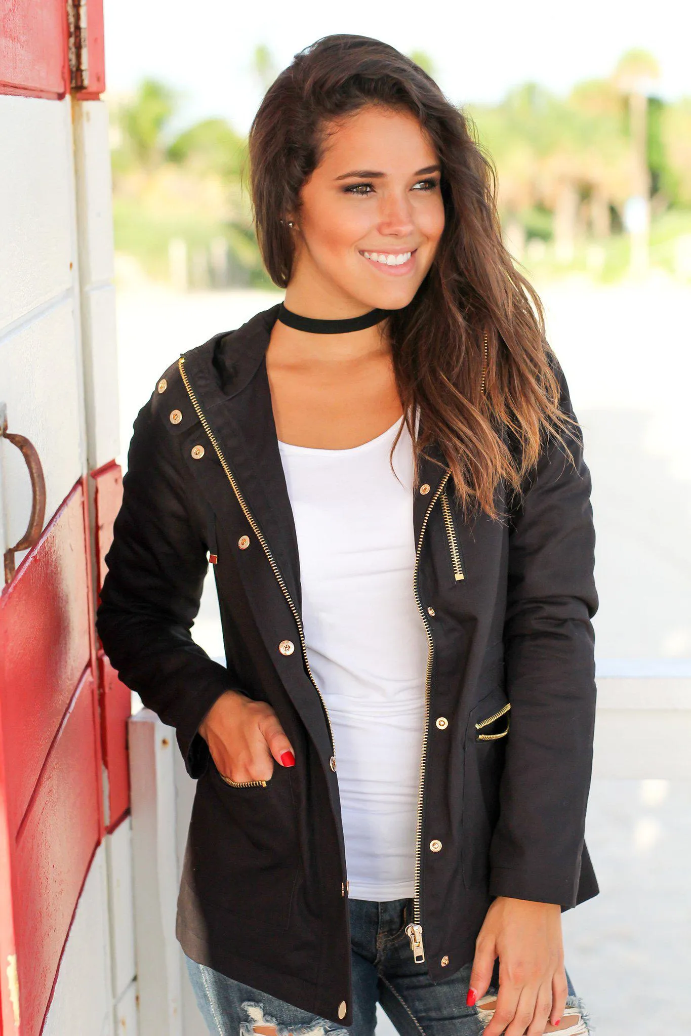 Black Jacket with Gold Zippers