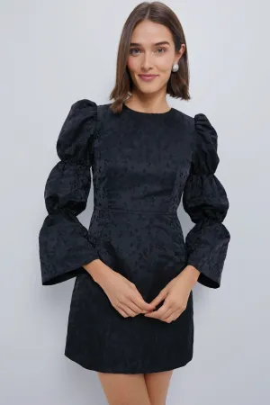 Black Jacquard Puff Sleeve Darcy Mini Dress
