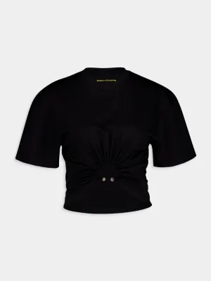 Black Jersey T-Shirt with Ring Detail