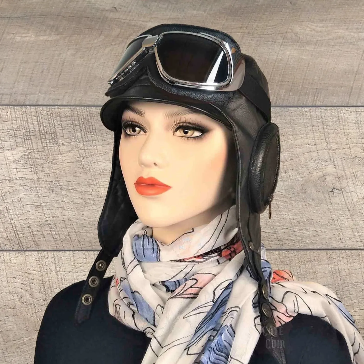 Black Leather Aviator Hat - William Model