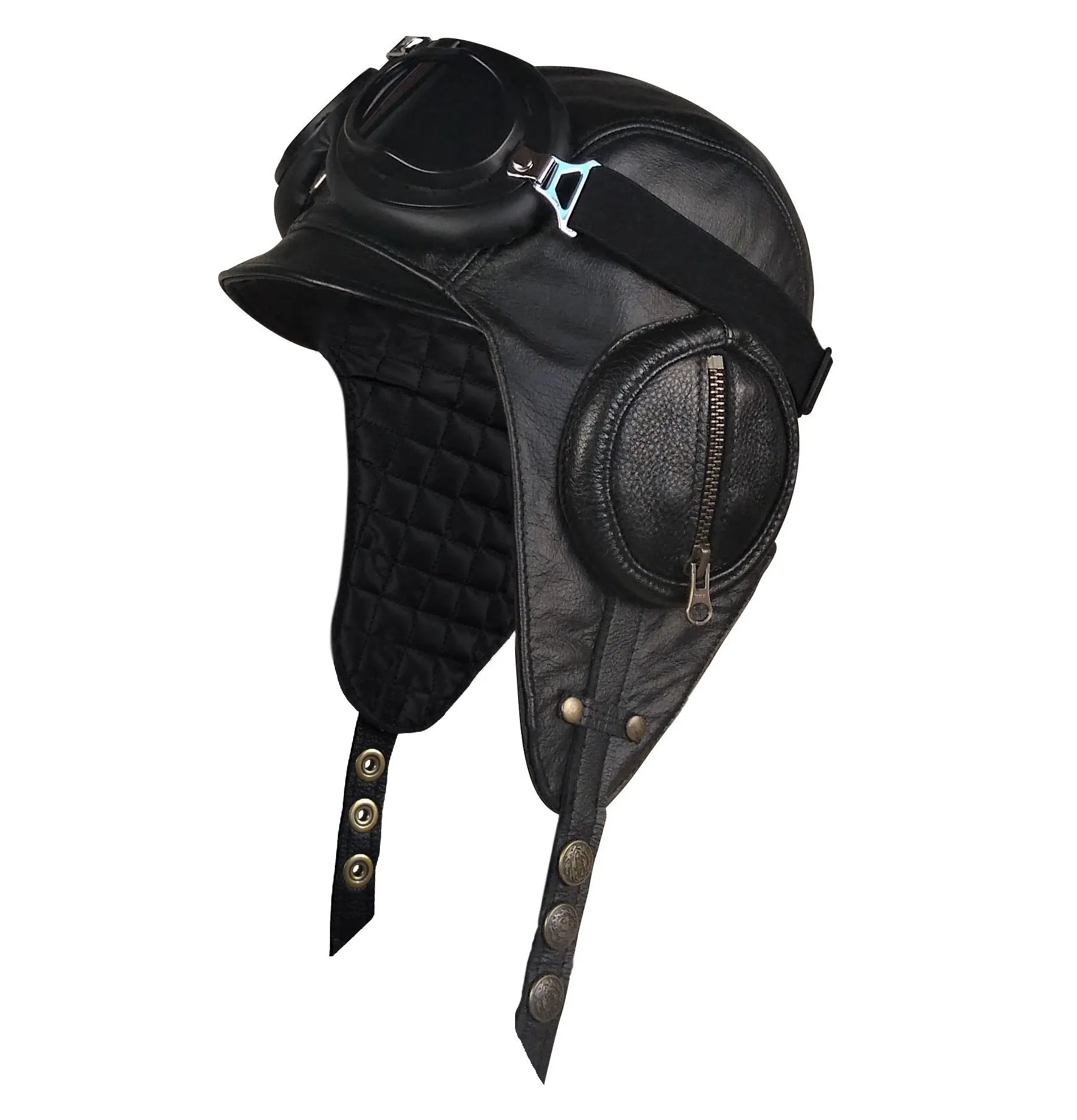 Black Leather Aviator Hat - William Model