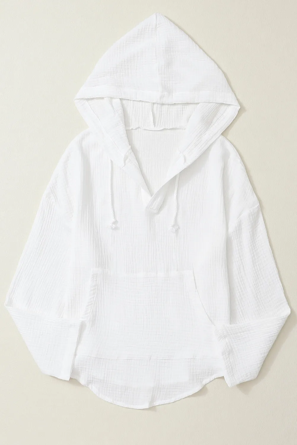 Black Lightweight Crinkle Pocketed Hooded Blouse