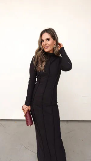Black Long Sleeve Reverse Hem Dress