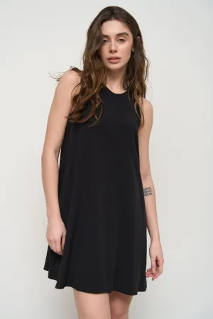 Black Loose-fit Mini Dress with Pockets