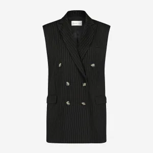 BLACK PINSTRIPE WAISTCOAT TECHNICAL JERSEY