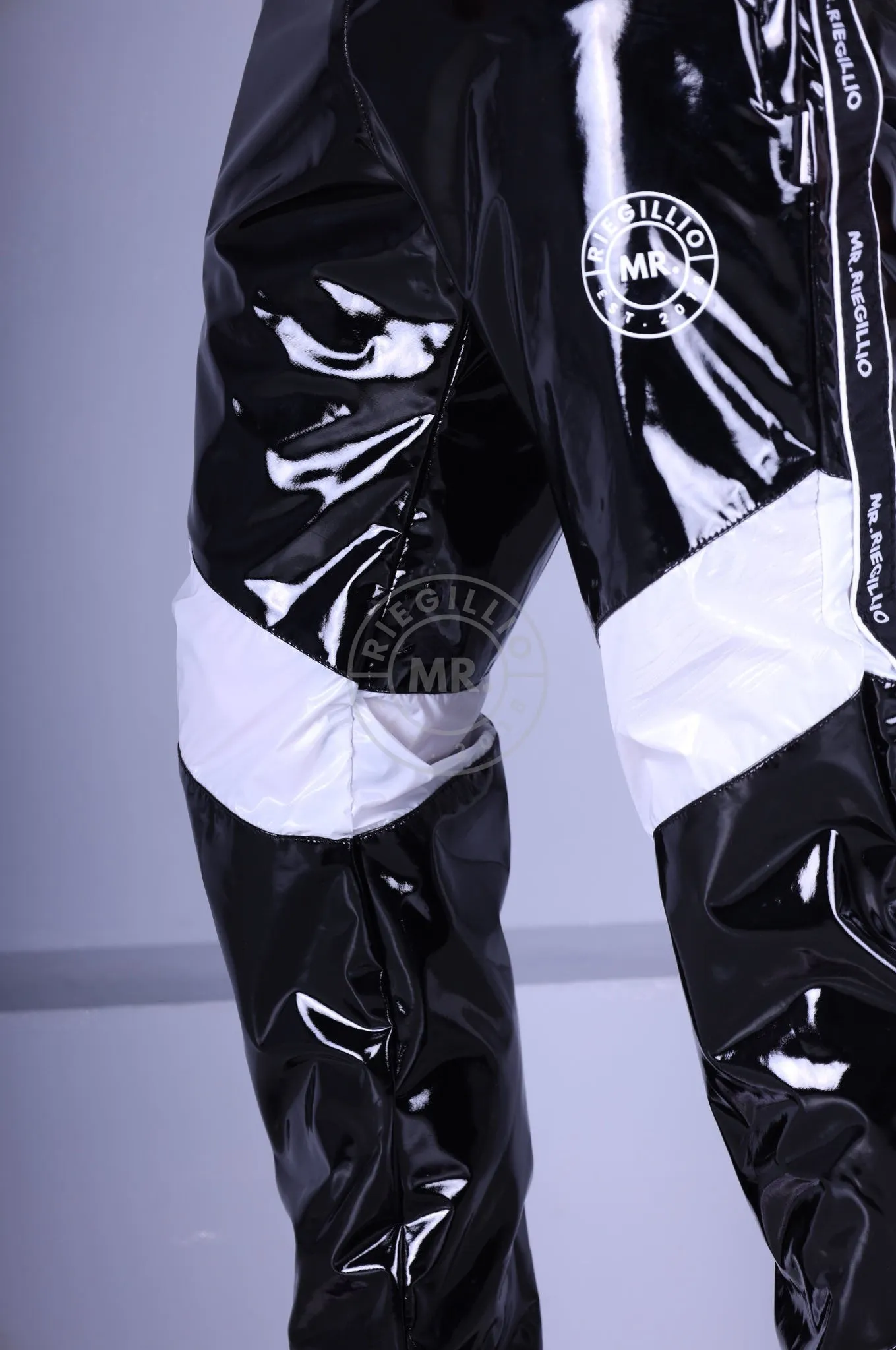 Black PVC Tracksuit Pants - Nylon Panels