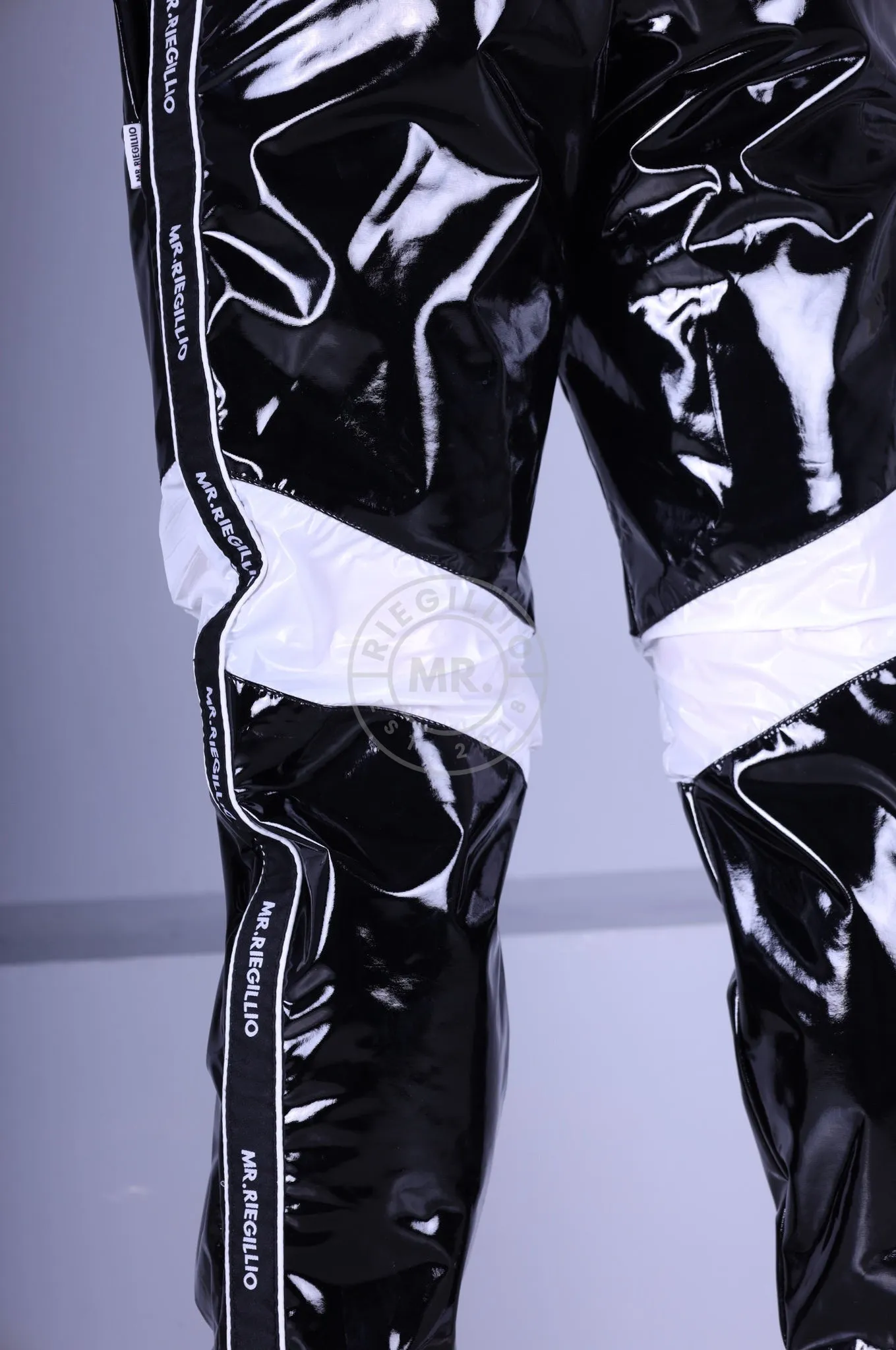 Black PVC Tracksuit Pants - Nylon Panels