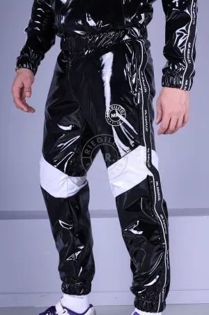 Black PVC Tracksuit Pants - Nylon Panels