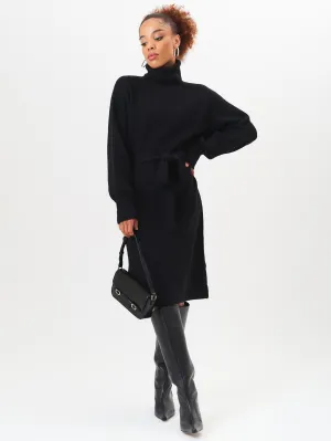 Black Roll Neck Oversized Knit Jumper Dress