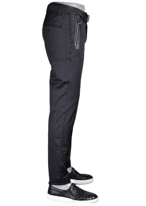 Black Silver Zipper Tech Stretchy Pants