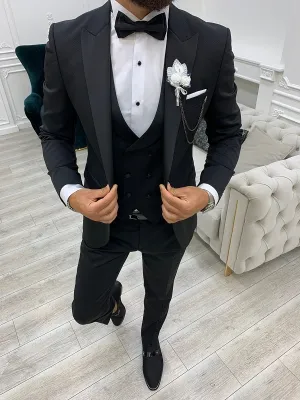 Black Slim Fit Peak Lapel Tuxedo by GentWith.com