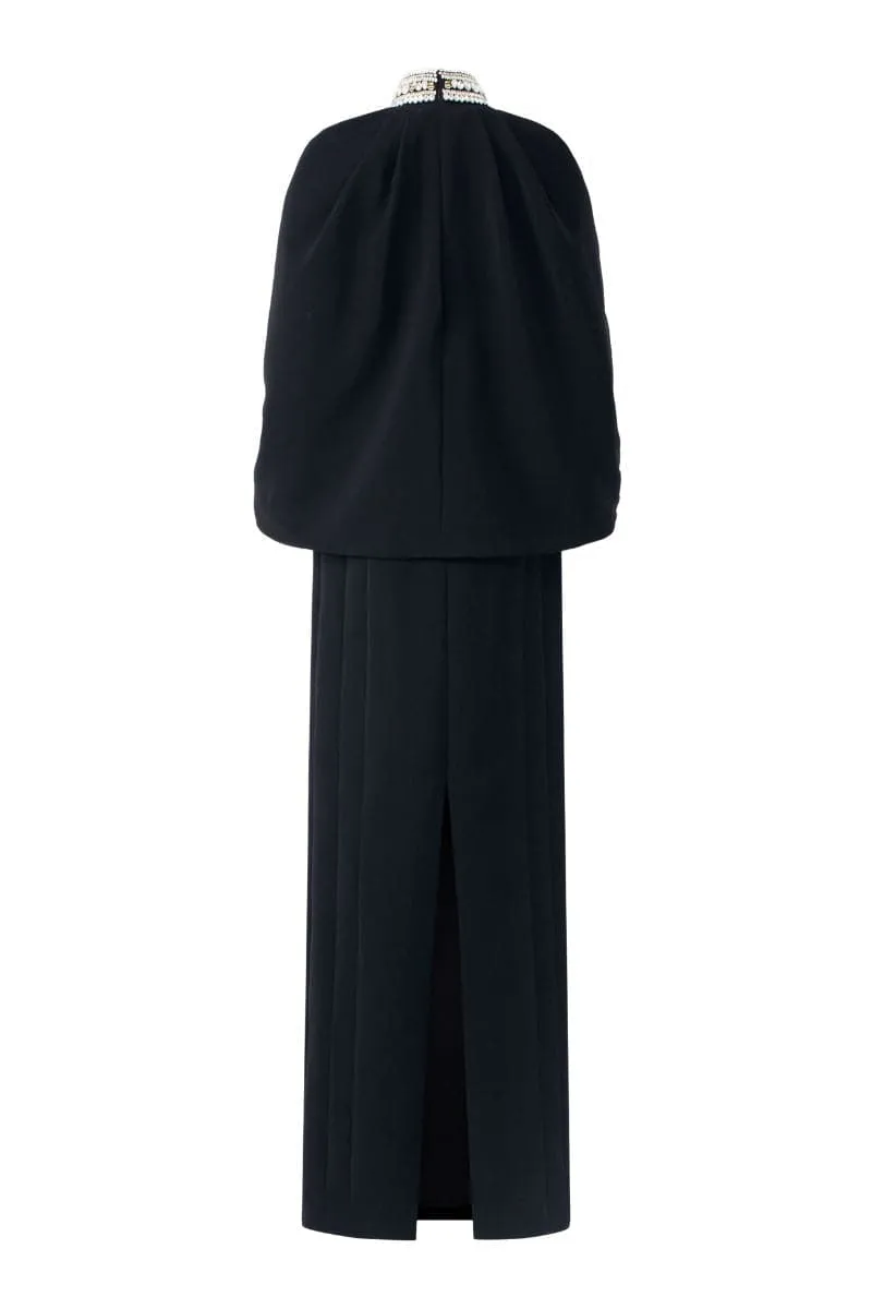BLACK STONE COLLAR CAPE AND FULL DRESS