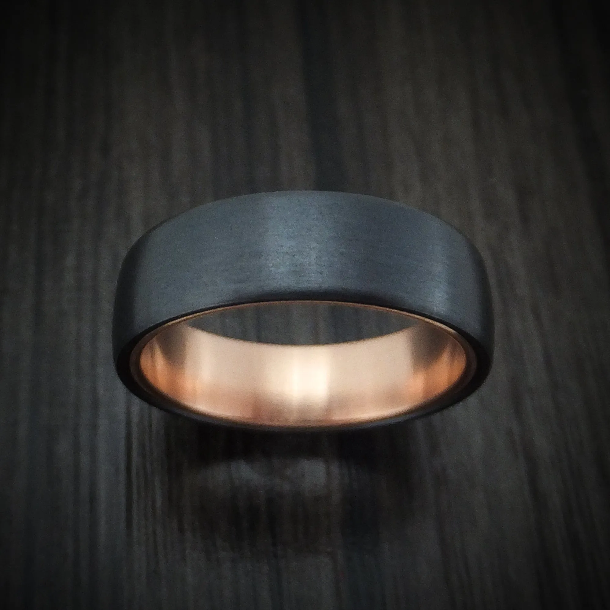 Black Titanium and 14K Rose Gold Men's Ring