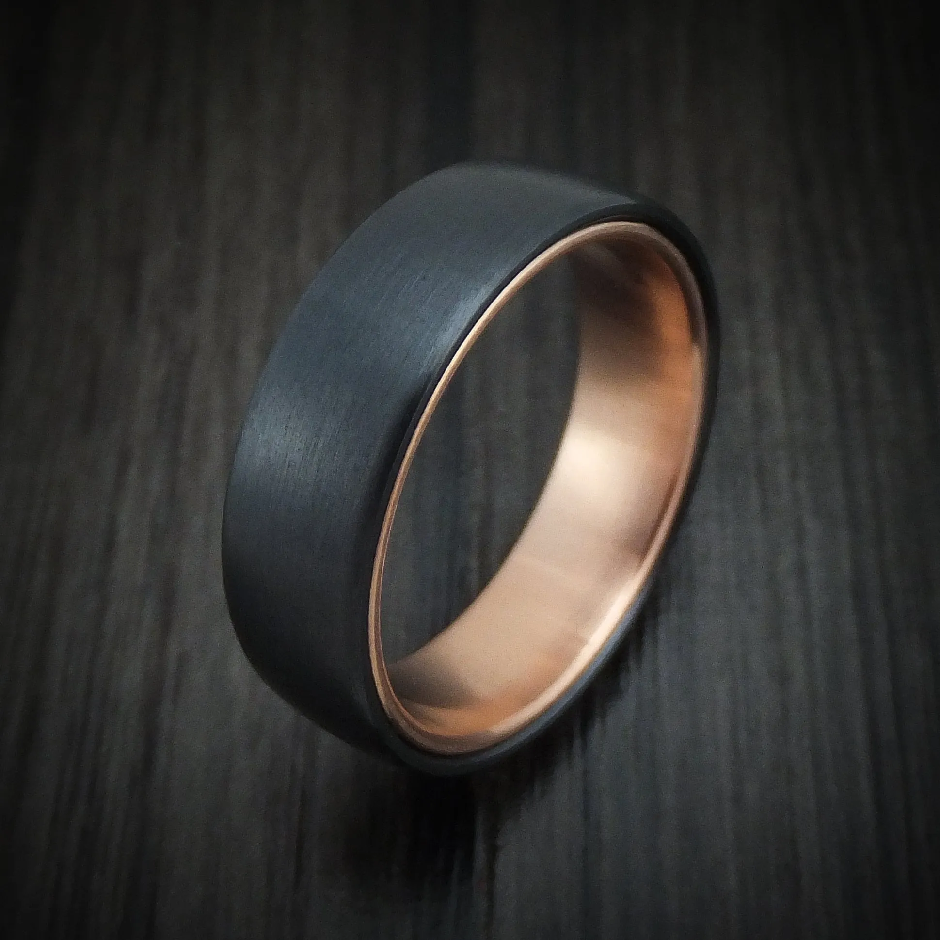 Black Titanium and 14K Rose Gold Men's Ring