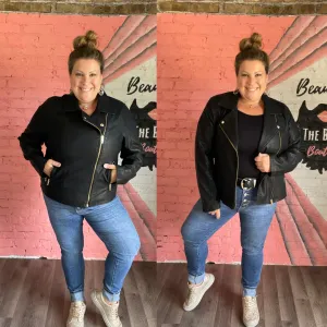 Black Vegan Leather Motto Jacket