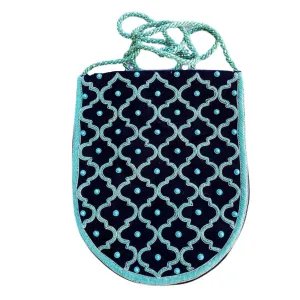 Black Velvet Crossbody Bag with Turquoise