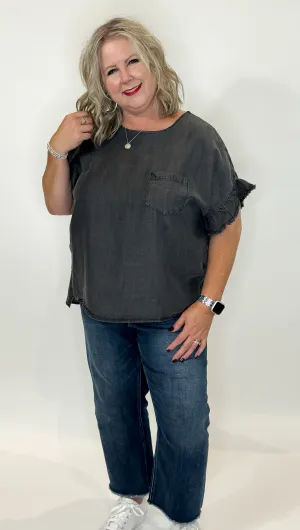 Black Washed Denim Top