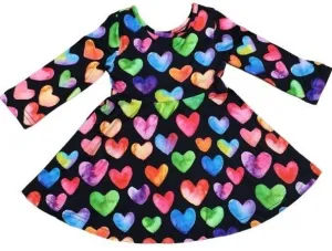 Black Watercolor Hearts L/S Dress