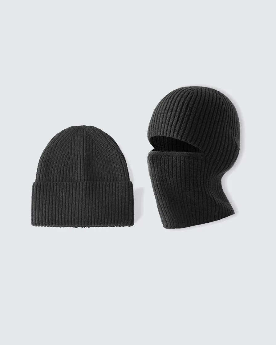 Black Woolen Windproof Mask Cold Cap