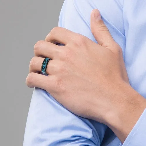 Black Zirconium with Black & Blue Imitation Opal Inlay 8mm Men's Band