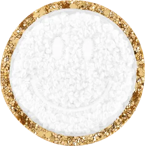 Blanc Glitter Varsity Smiley Face Patch