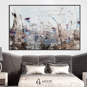 Blue & purple large abstract flower paintings made to order in a custom size