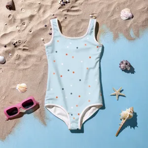 Blue and Orange Polka Dot Kids One Piece Swimsuit