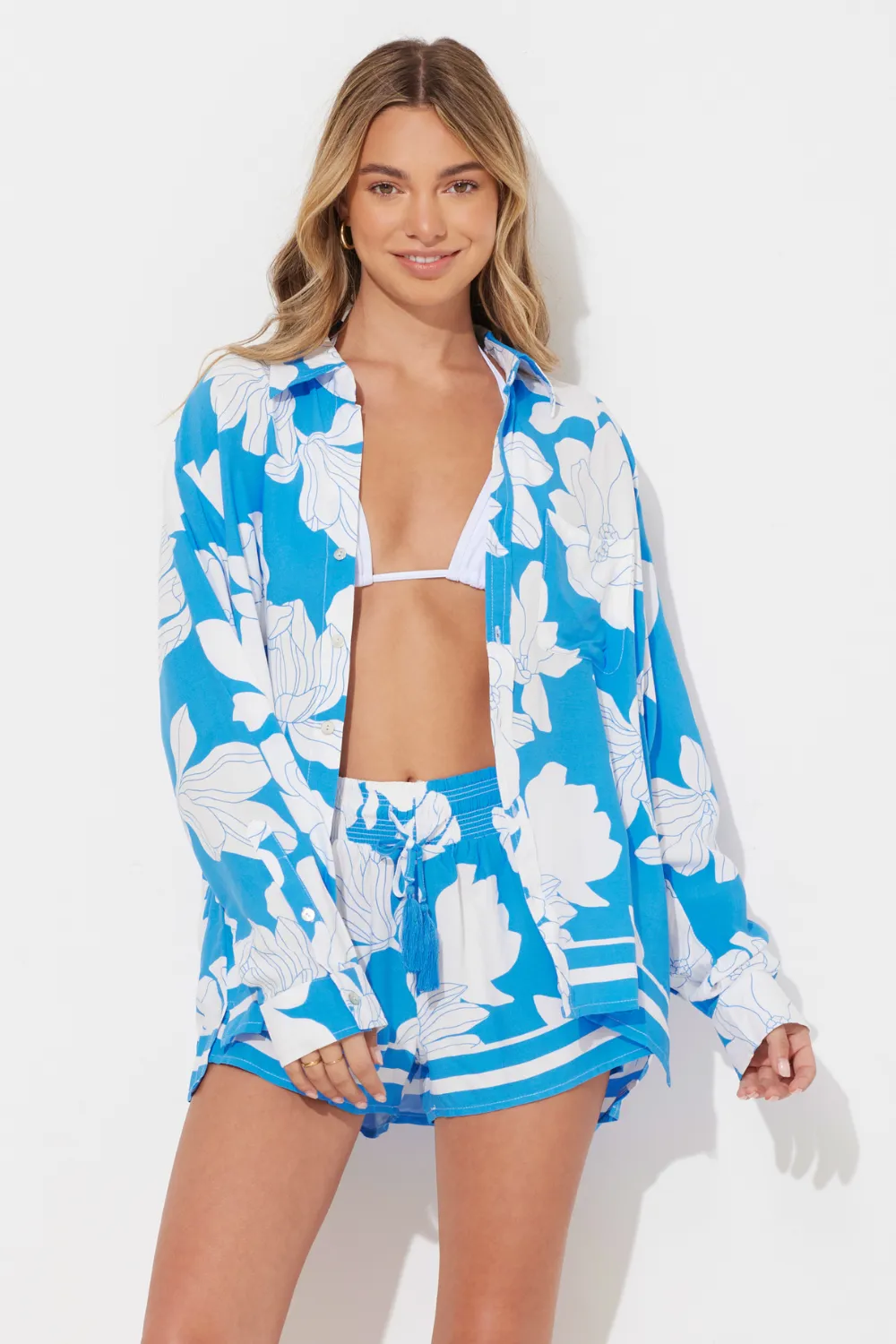 Blue Botanic Printed Rayon Button Up