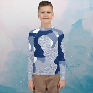 Blue Camo Print Youth Rash Guard
