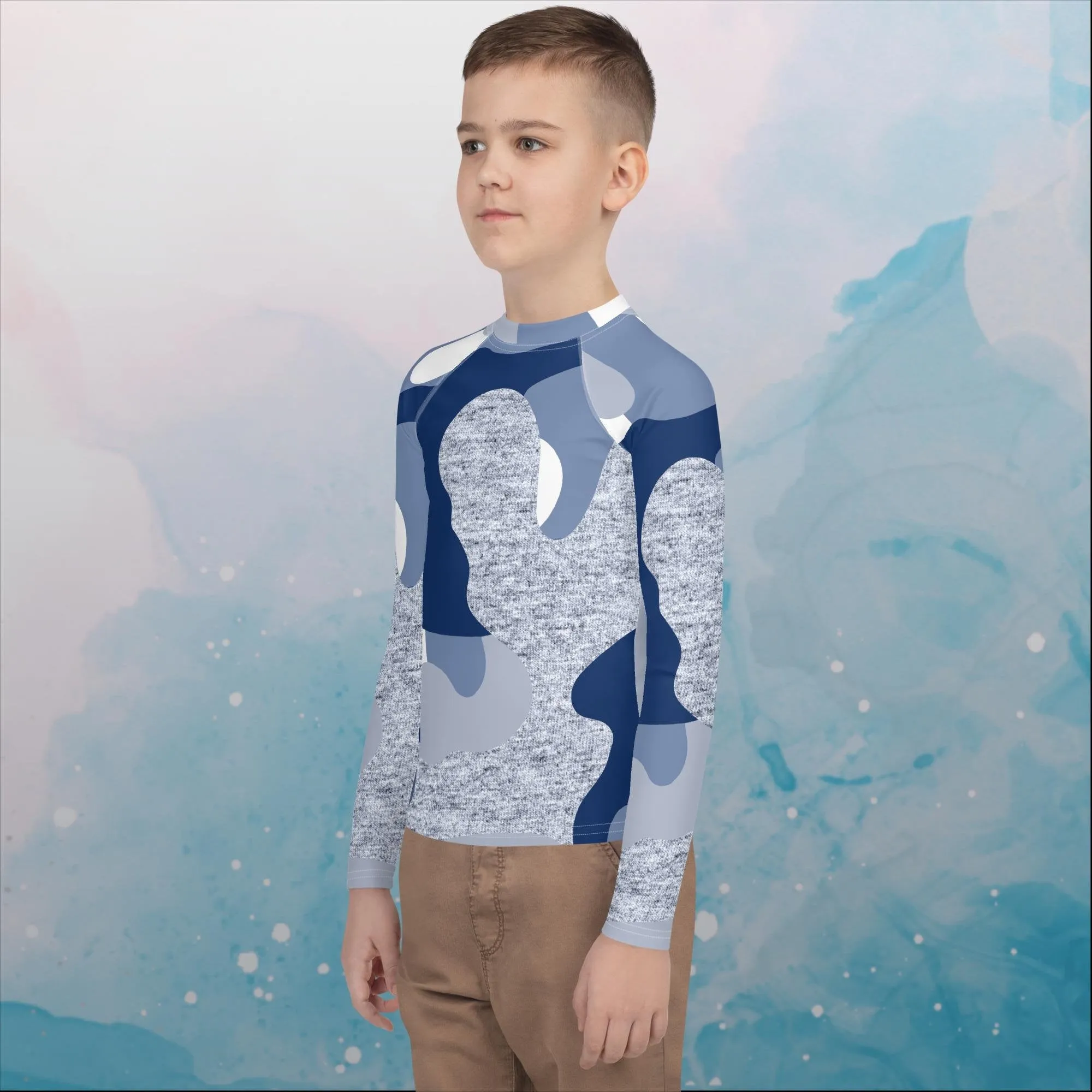 Blue Camo Print Youth Rash Guard