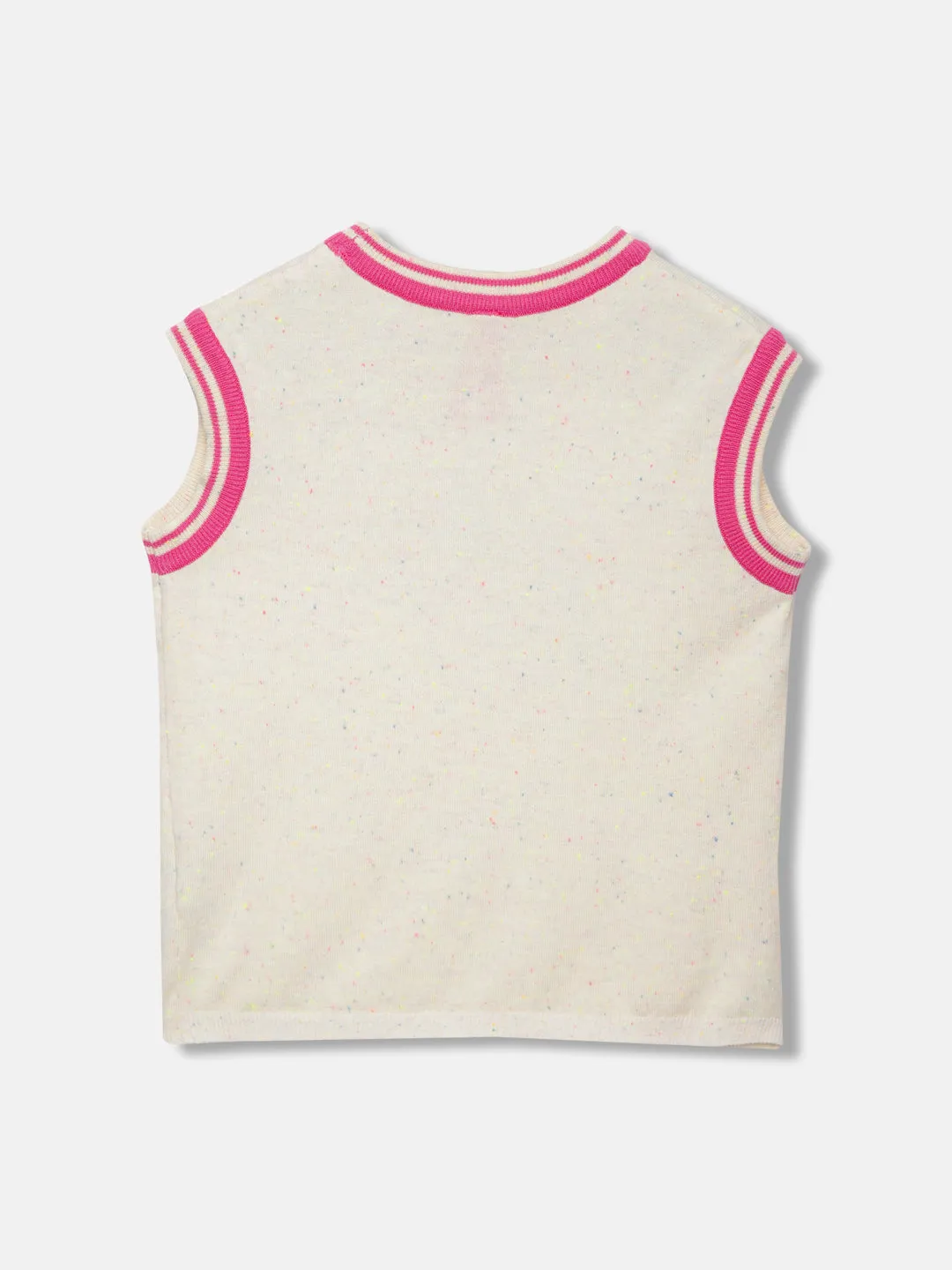 Blue Giraffe Girls Cream Printed Round Neck Sleeveless Top