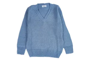Blue Knit V-Neck Sweater